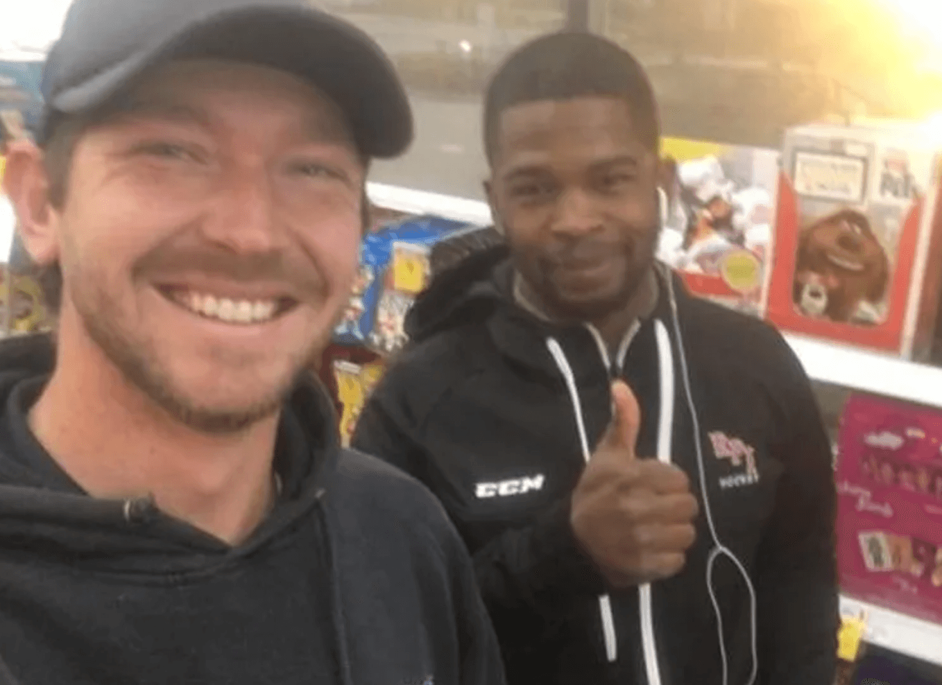 Tyson Crawley with a stranger who paid his bill