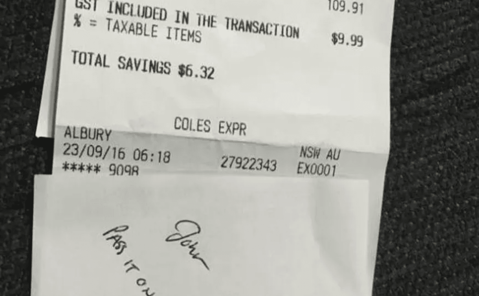 pass it on written a receipt