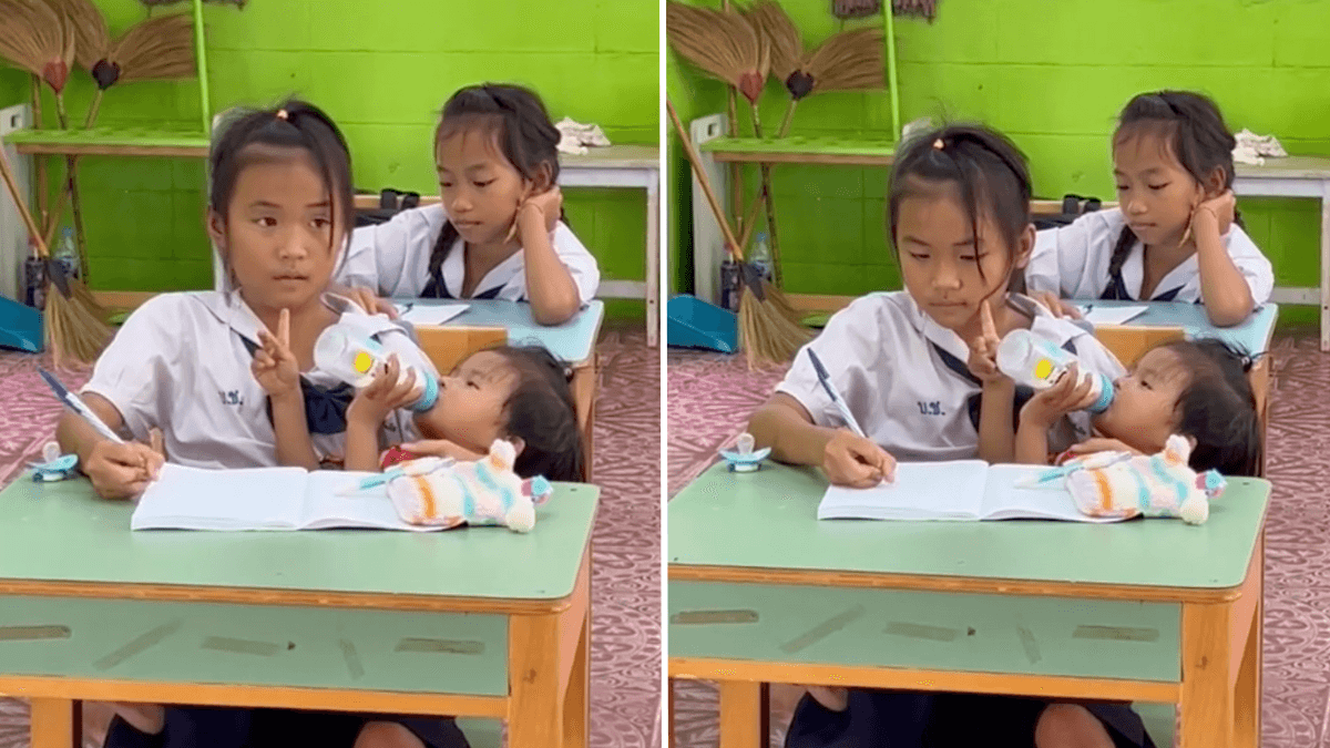 Mom Away on "Business" Couldn't Take Care of Baby - So Her Elder Sister Brings Her to Class