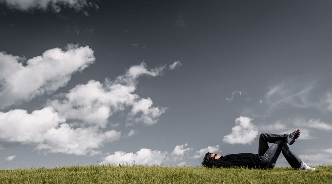may laying on back daydreaming