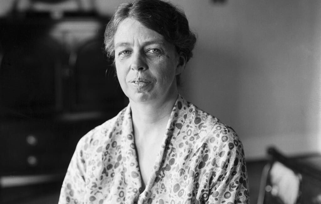 Mrs. Franklin D. (Eleanor) Roosevelt caught by the camera in an informal closeup as she went about her many duties at her home here today (Friday). Her round of activities has not abated in the slightest as a result of her new responsibilities as the future