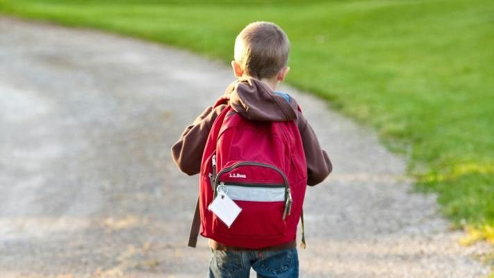 little boy walking on the road alone