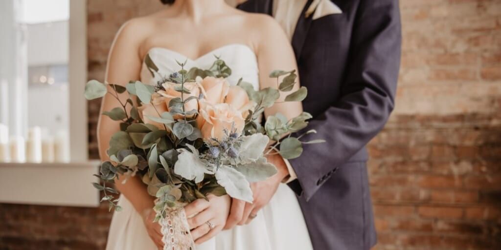 a couple at their wedding
