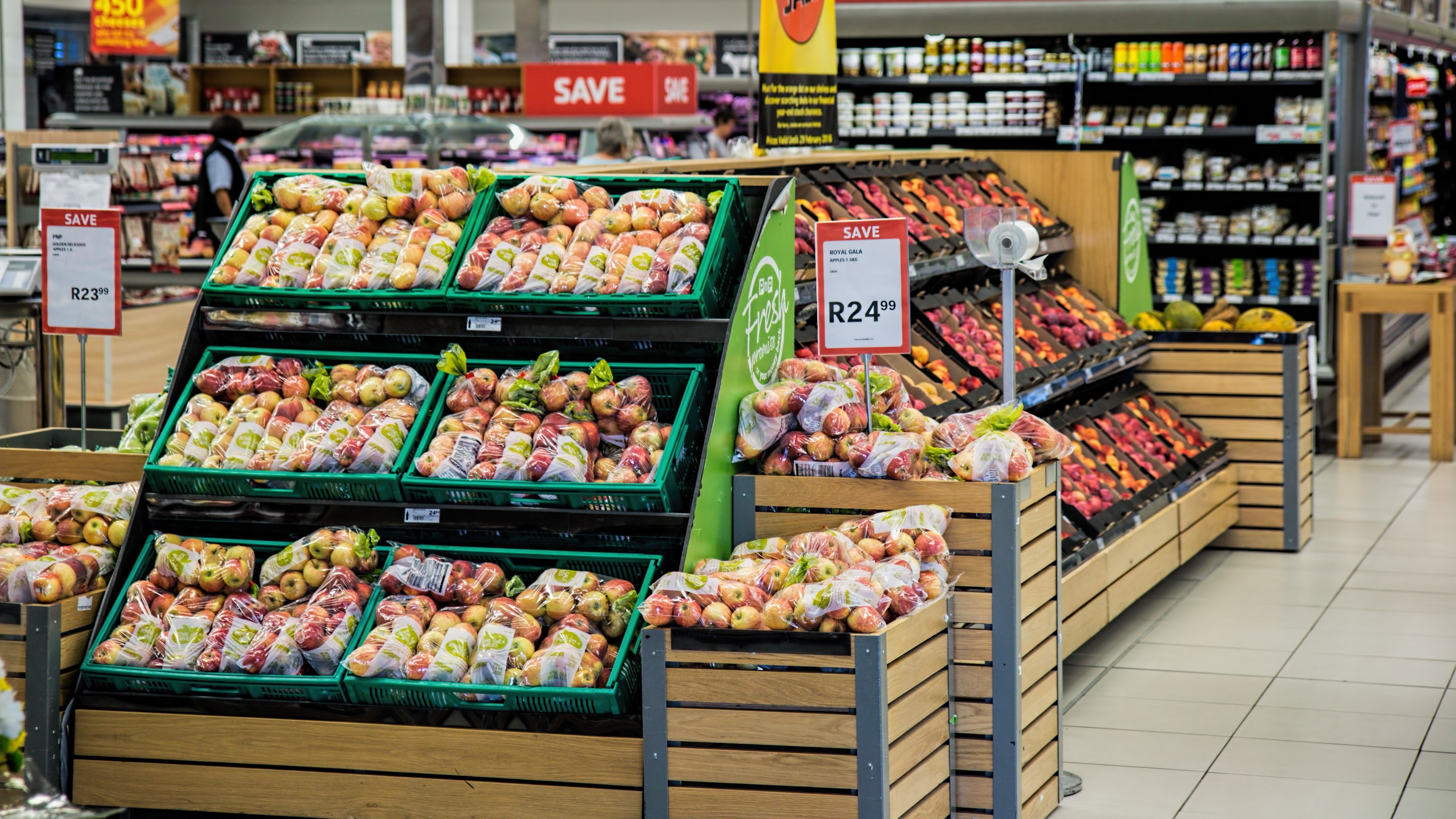 fruits and vegetables in a grocery store