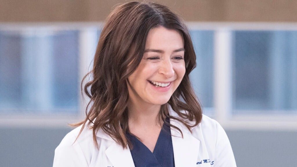Amelia Shepherd smiling on-set at Grey
