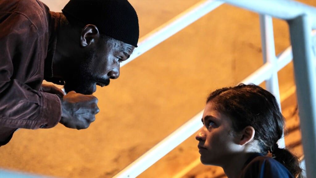 Ali and Rue speak on stairs in Euphoria