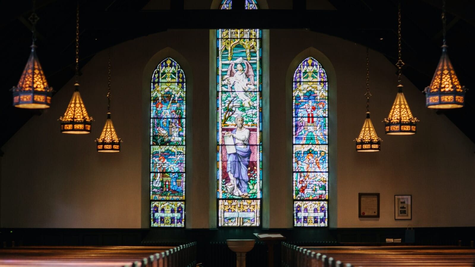 stained glass windows in a church