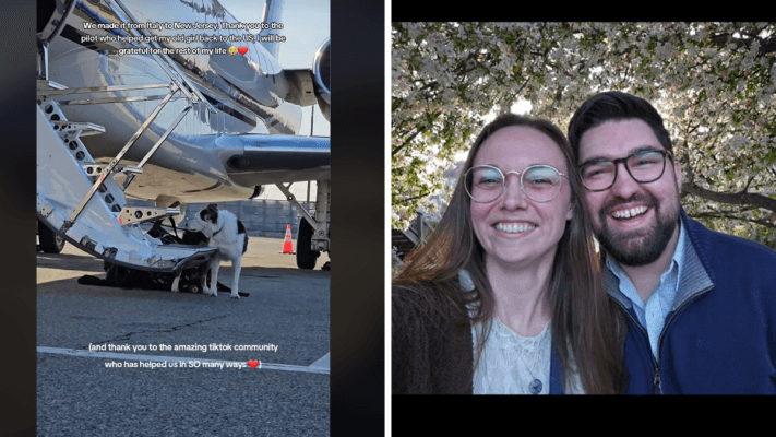 a plane and a woman with a man