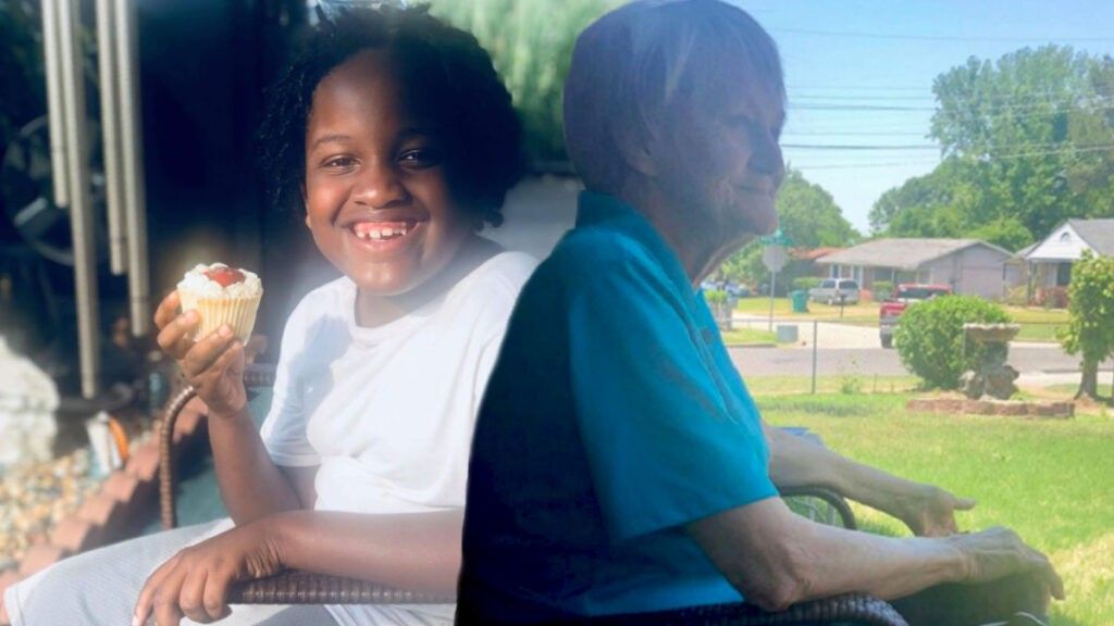 Young boy and old woman in an unlikely relationship