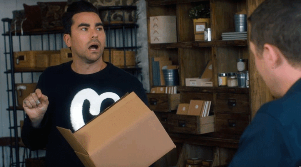 Daniel Levy as David Rose and Noah Reid as Patrick Brewer on Schitt