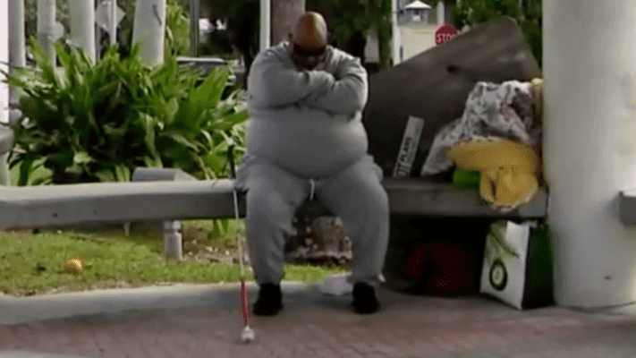 man sitting on a bus bench