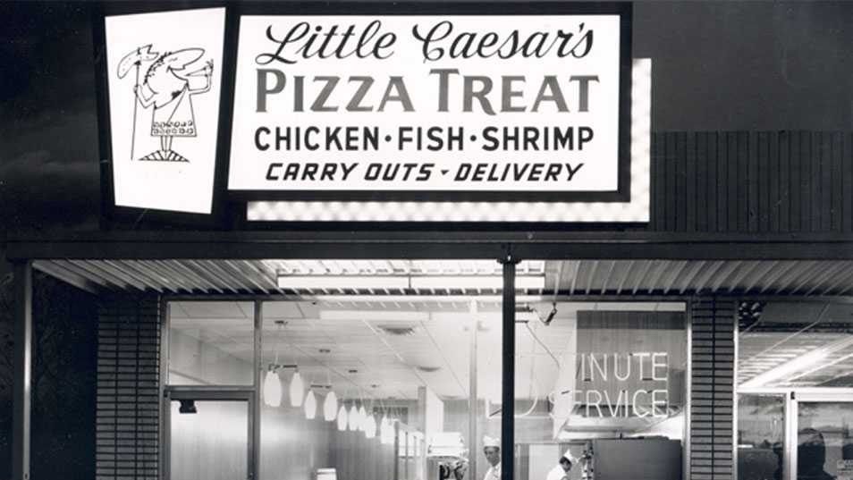 black and white photo of Little Caesars