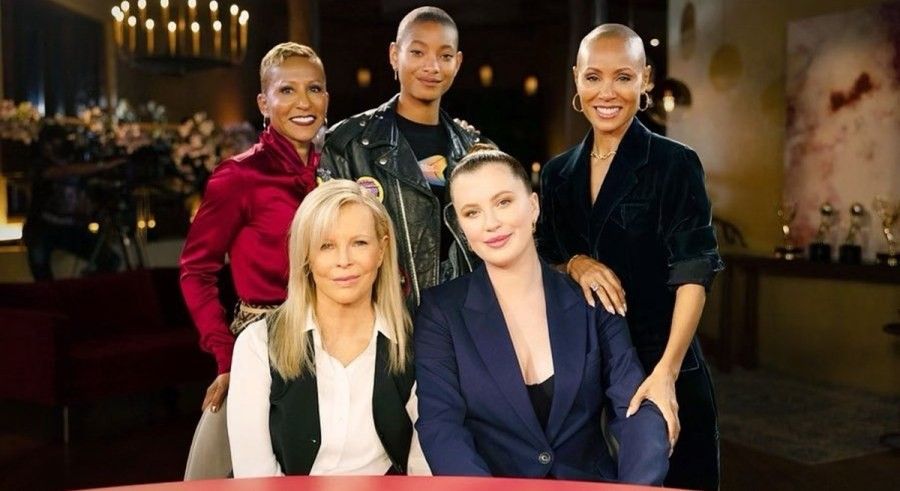 Kim Basinger on the set of The Red Table with Jada Pinkett.