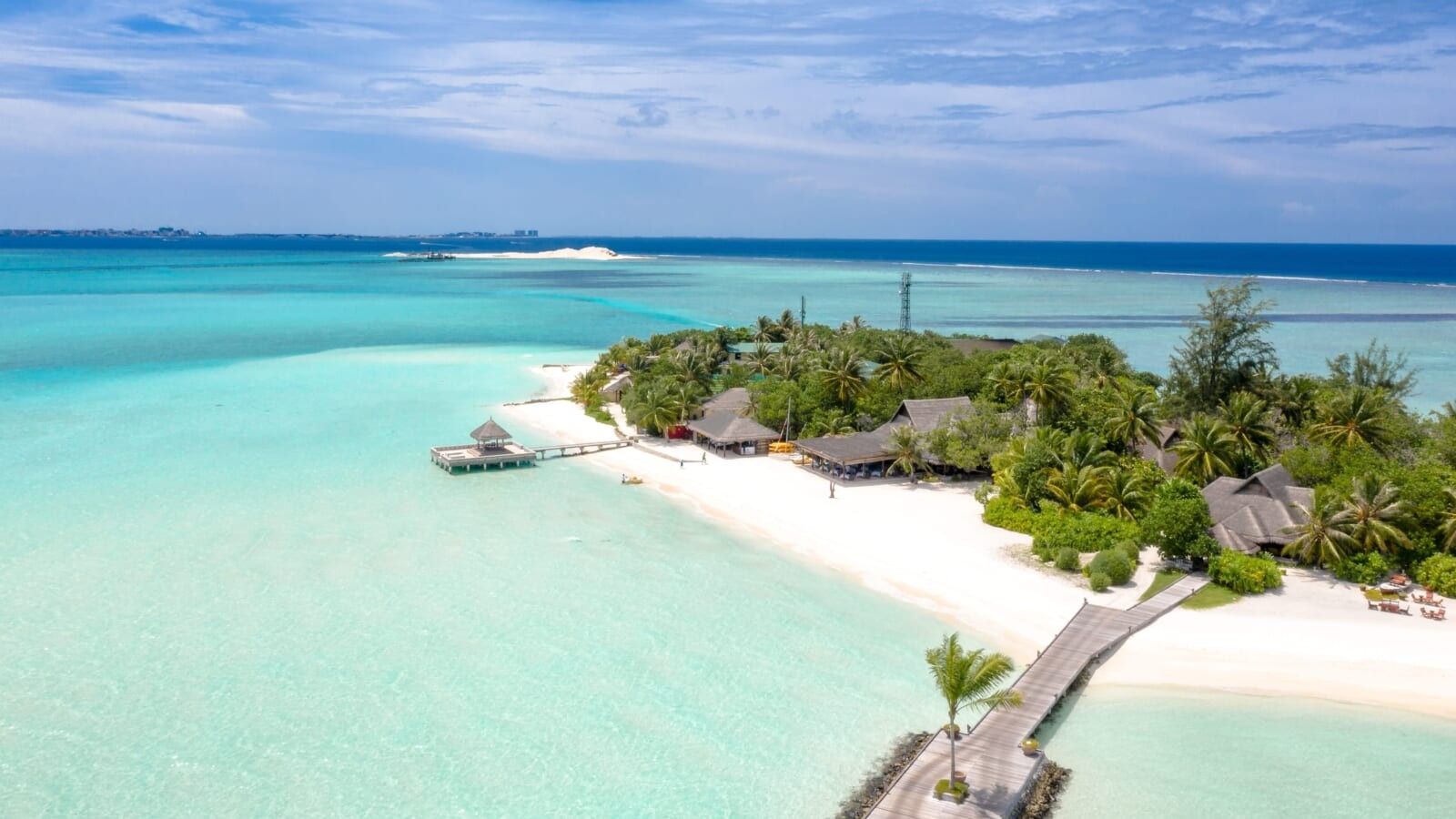 an island with trees and houses