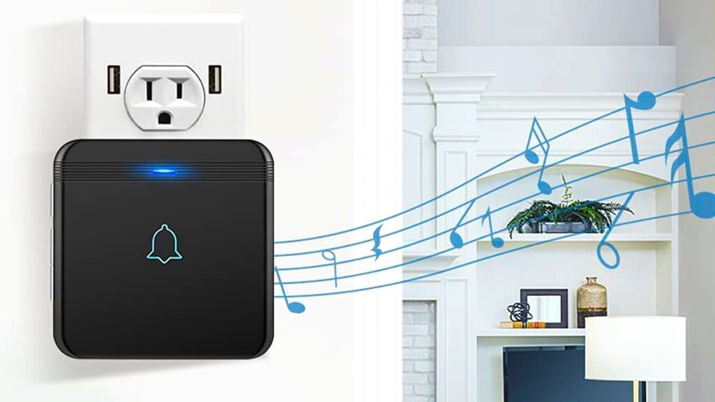 Avantek Doorbell Kit with musical notes drifting from its speaker in a family living room