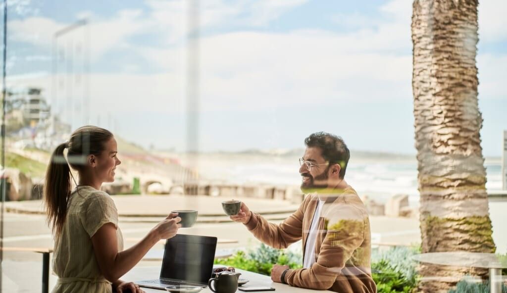 man and woman on date outside