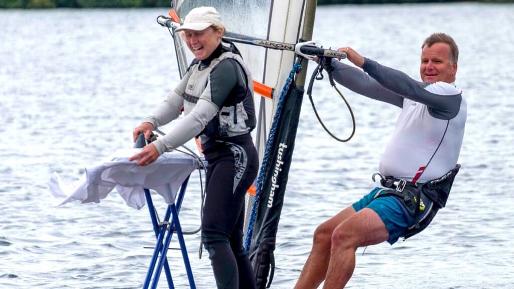 Extreme ironing while parasailing