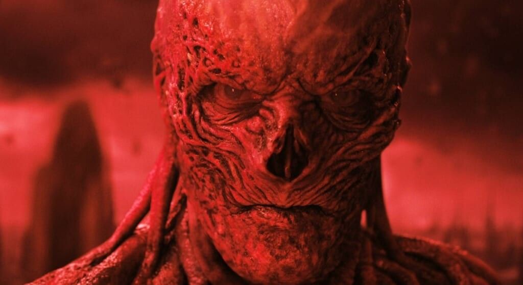 Close up of Stranger Things villain, Vecna, staring at the camera