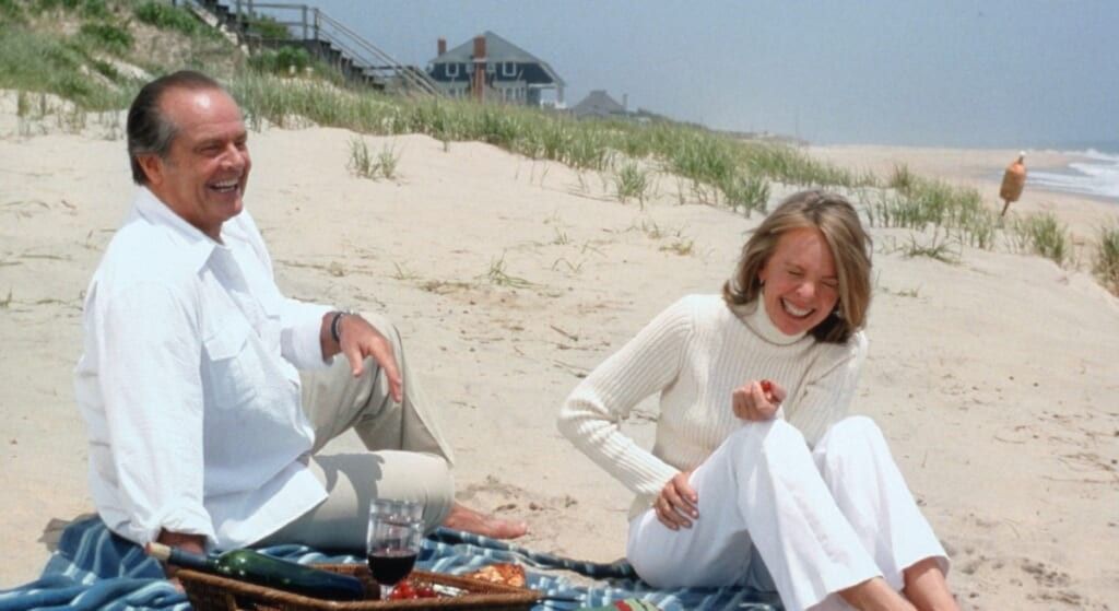 Diane Keaton and Jack Nicholson on the beach shooting Something
