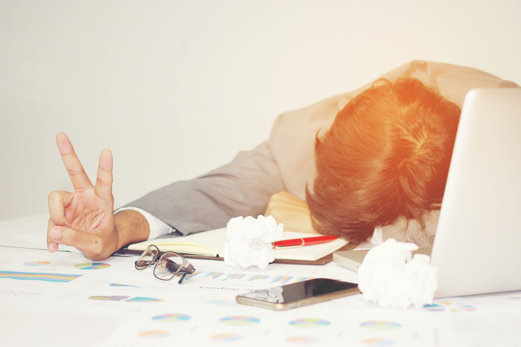 work martyr - workaholic sleeping at work