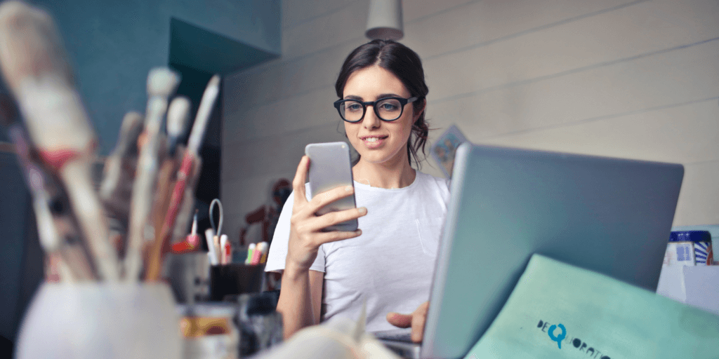 woman looking at phone