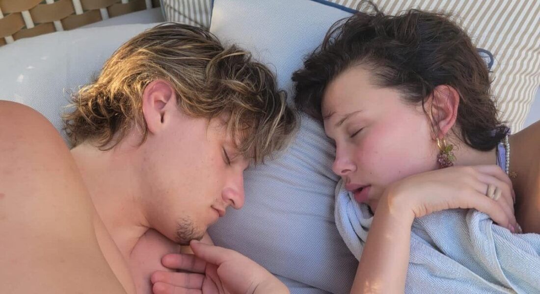 Millie Bobby Brown and Jake Bongiovi sleeping.