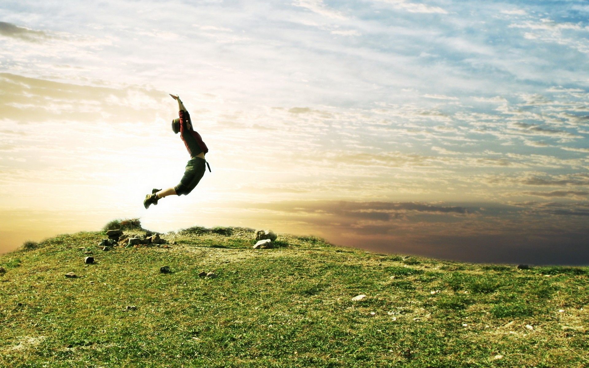 Jump joy grass sky moods hd wallpaper 316723