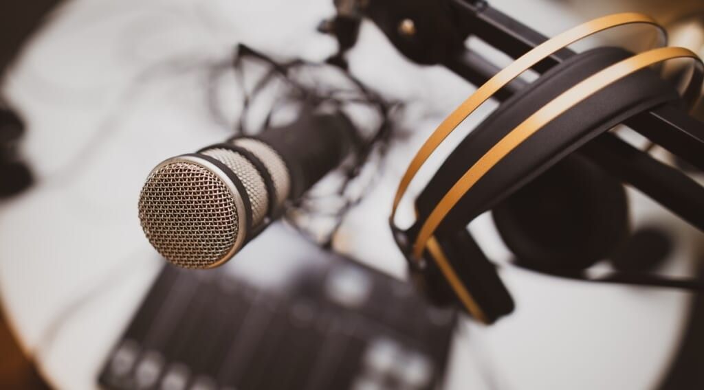 podcast studio close up on microphone