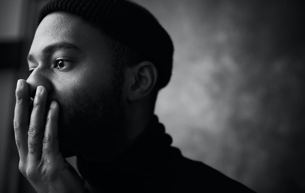 black and white picture of young man