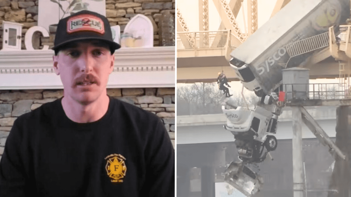 Semi-truck Driver Dangles From Bridge - Hero Firefighter Immediately Springs Into Action