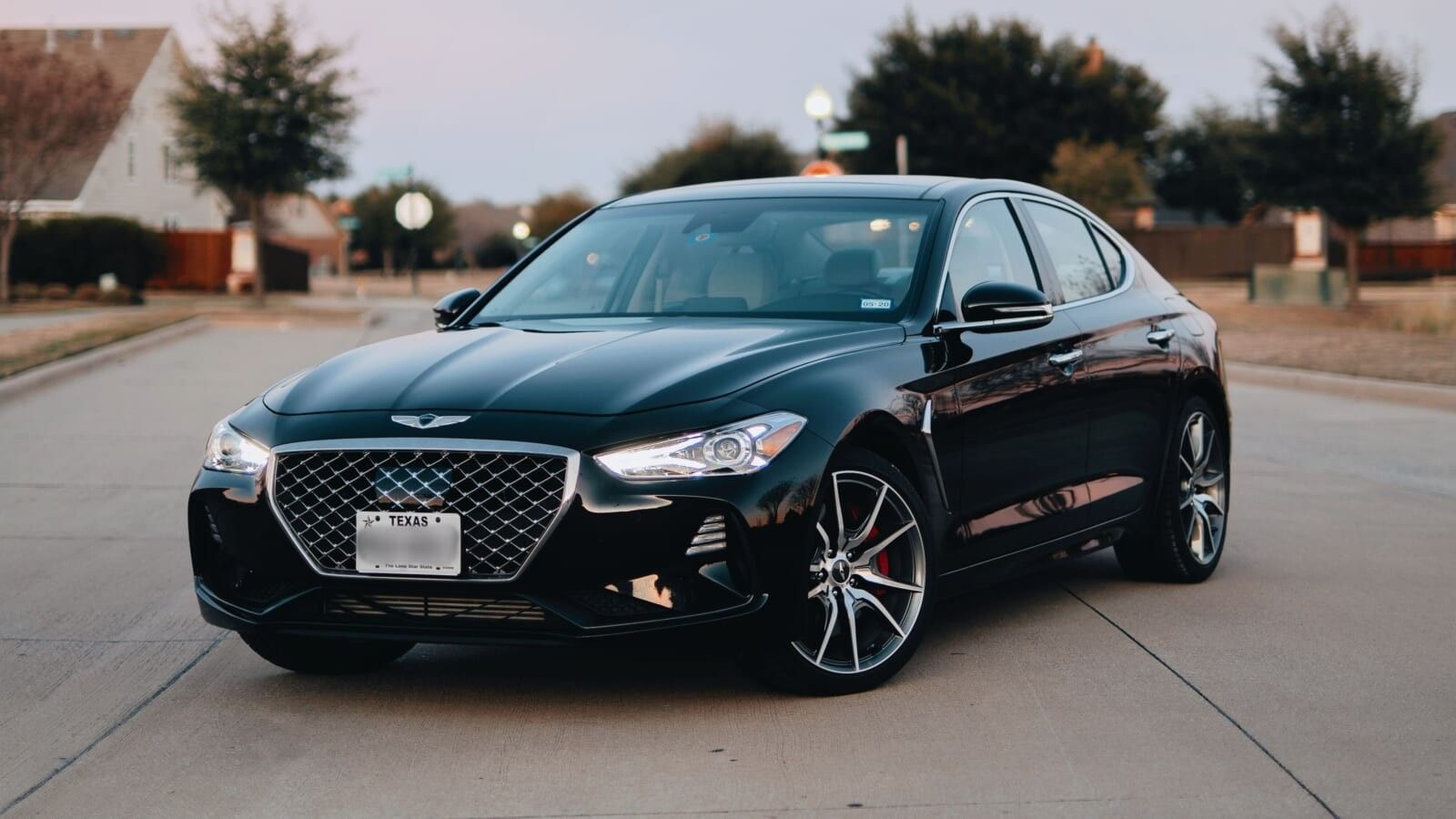 black car parked on the road