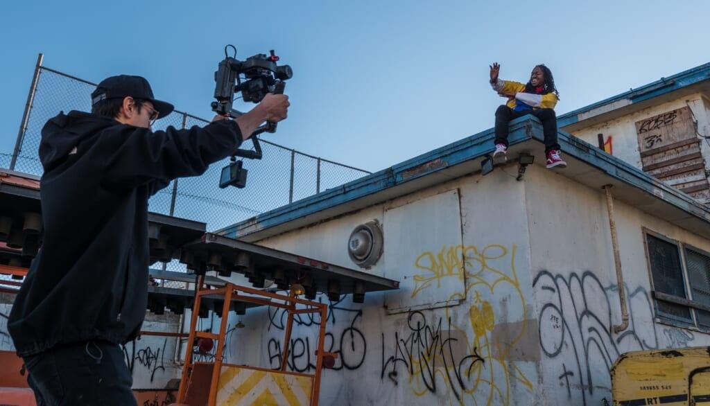 filming content for the internet with a nice camera outside