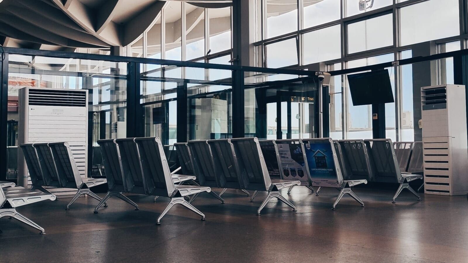 empty chairs in an airport