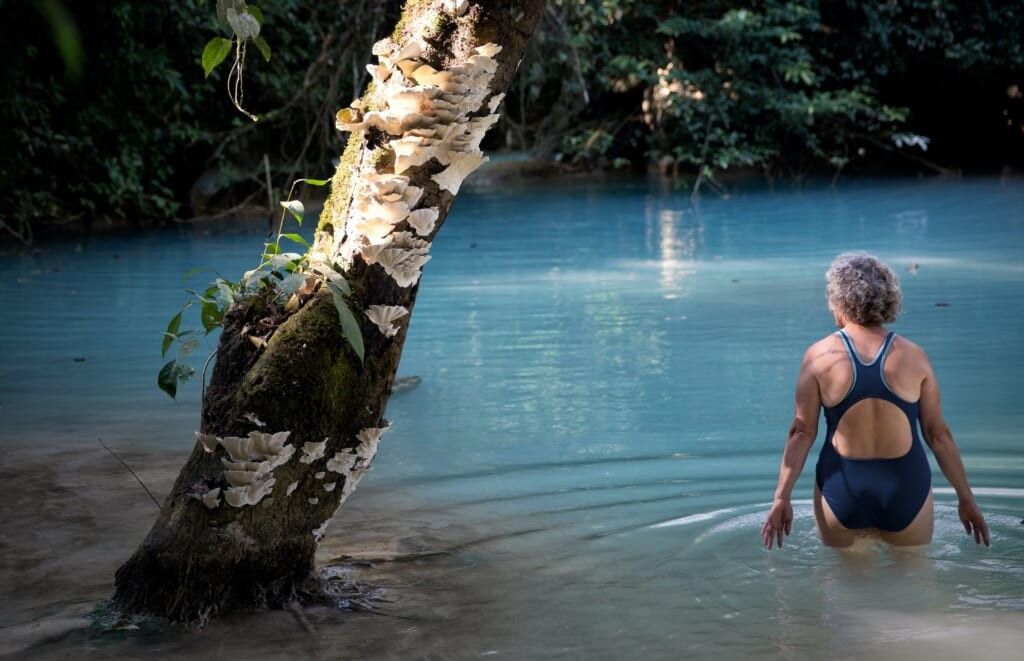 older person swimming