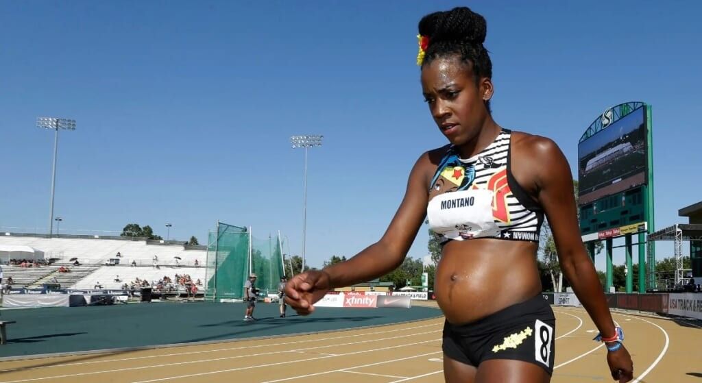 Allyson Felix on the track while pregnant with daughter.