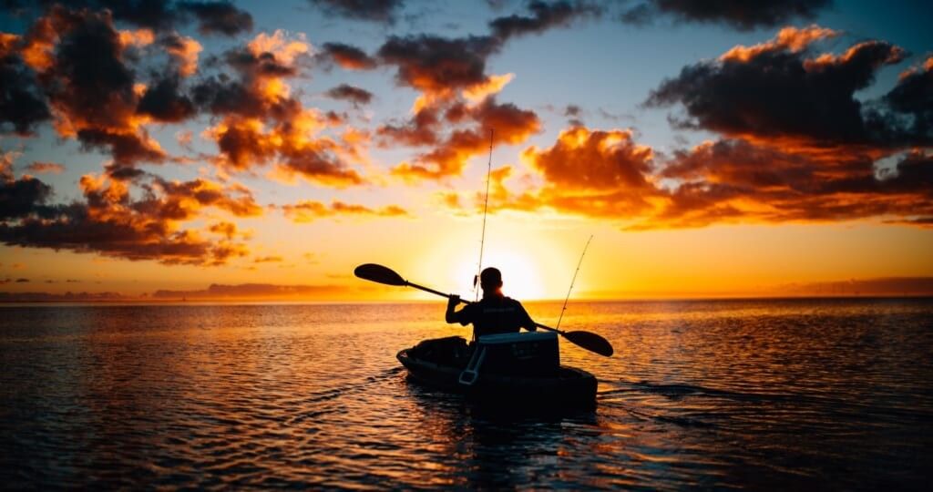 exploring a lake on a kayak
