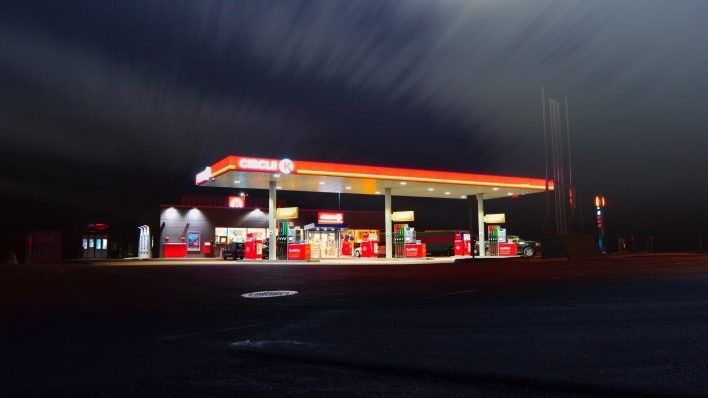 gas station at night