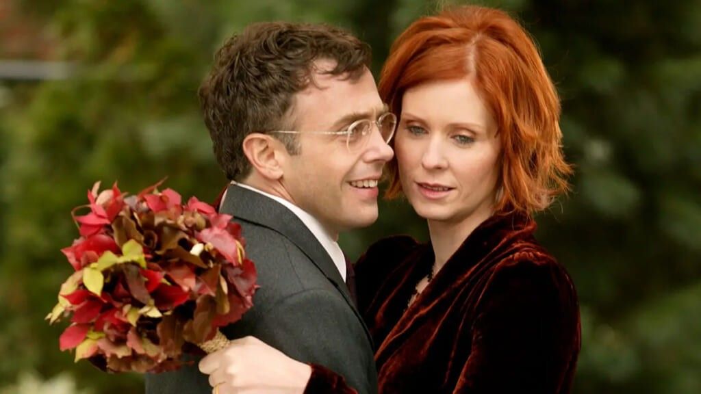 Miranda and Steve hugging in sex in the city