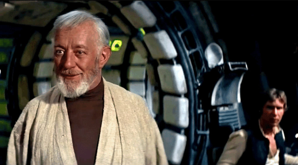 Alec Guinness and Harrison Ford in Star Wars: A New Hope (1977)