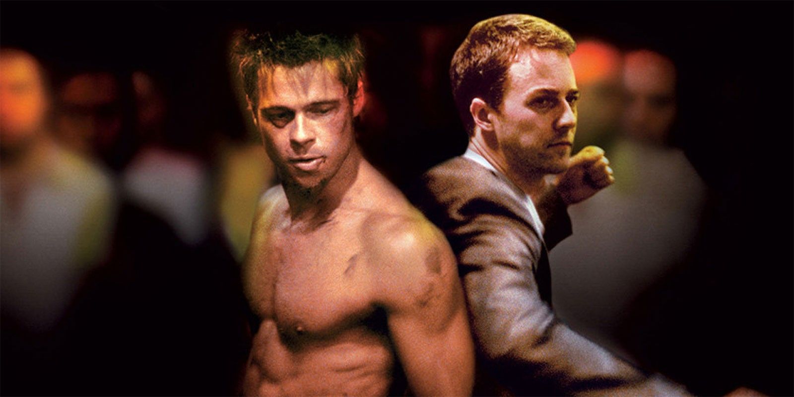 Tyler Durden (Brad Pitt) and Edward Norton in Fight Club