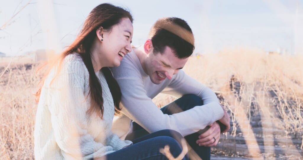 couple flirting and chatting