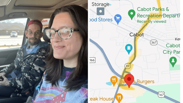 a woman giving a man a ride, Mr. Bill