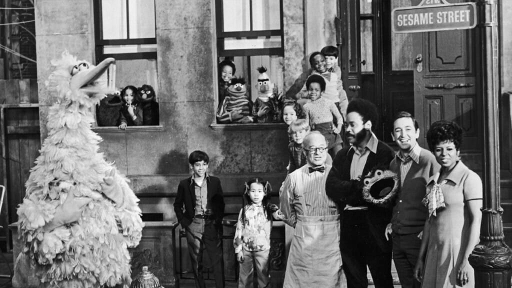 Black and white Sesame Street cast picture from 1960s