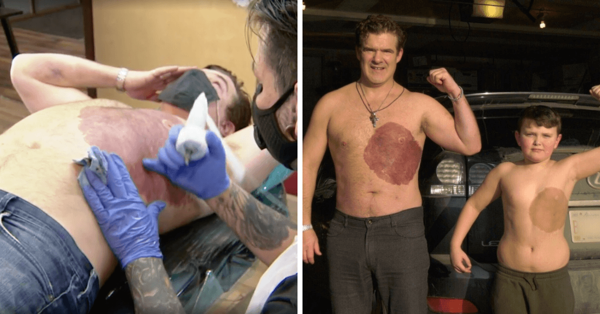 Dad Suffers Through 30-Hour Tattoo To Help Son Feel More Comfortable In His Skin