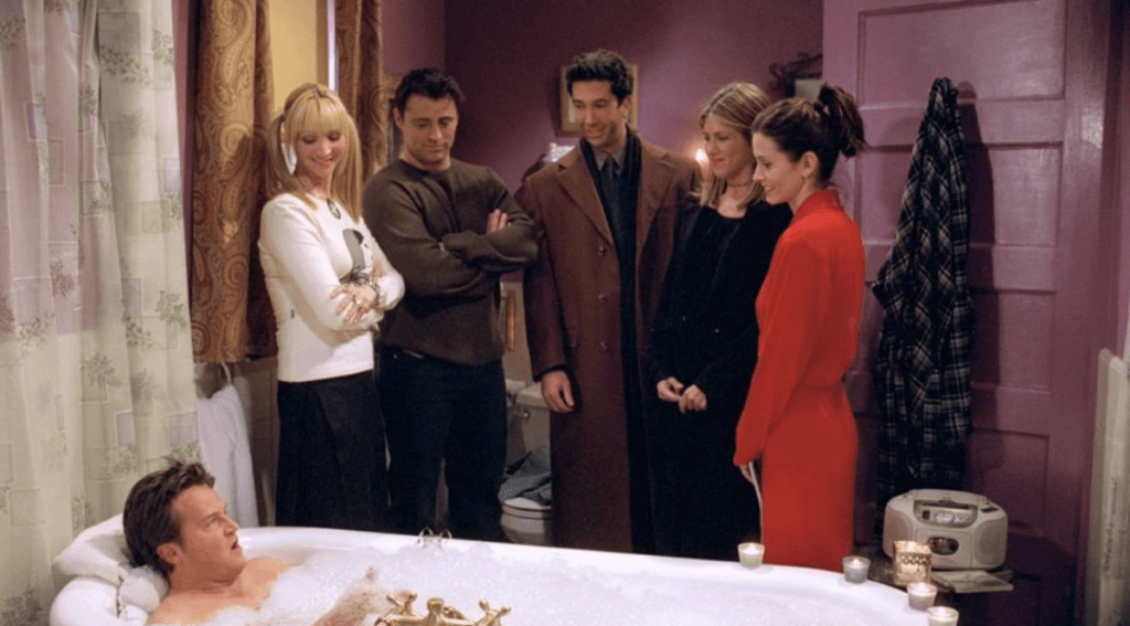 Matthew Perry, Matt LeBlanc, Courteney Cox, Jennifer Aniston, Lisa Kudrow and David Schwimmer on FRIENDS