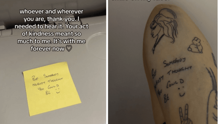 yellow sticky note and tattoo