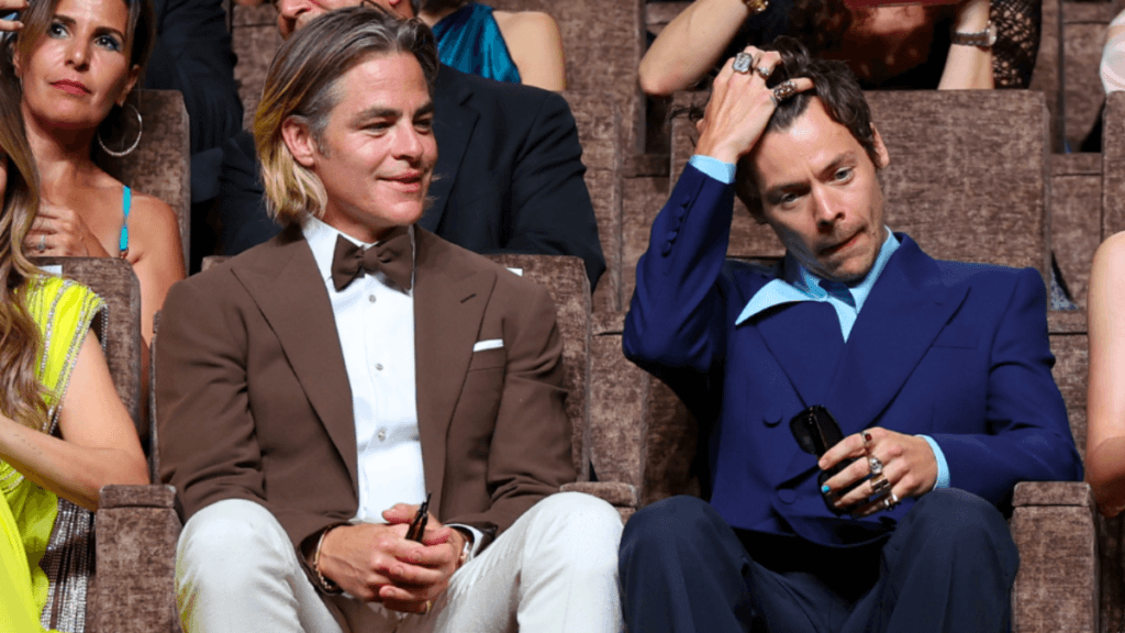 Chris Pine is seated next to Harry Styles at the Don